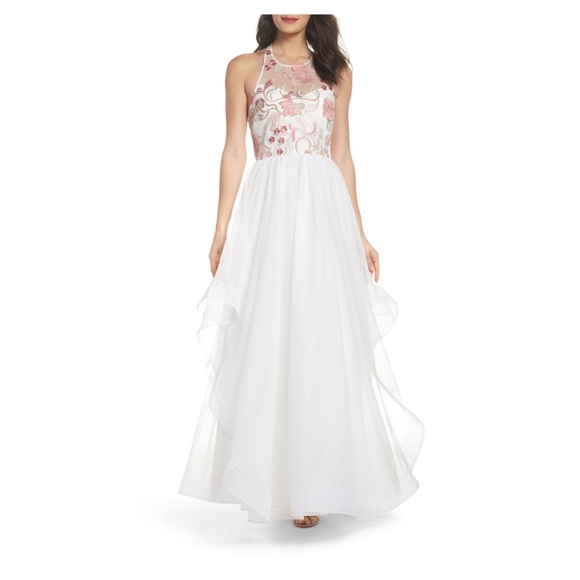 Embroidered Mesh & Tulle Halter Gown for Prom - Picture 2 of 8